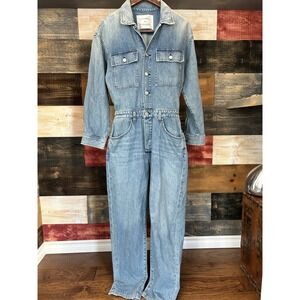 Retrofete Tori Jumpsuit Denim Coverall Dress Belted XL Blue